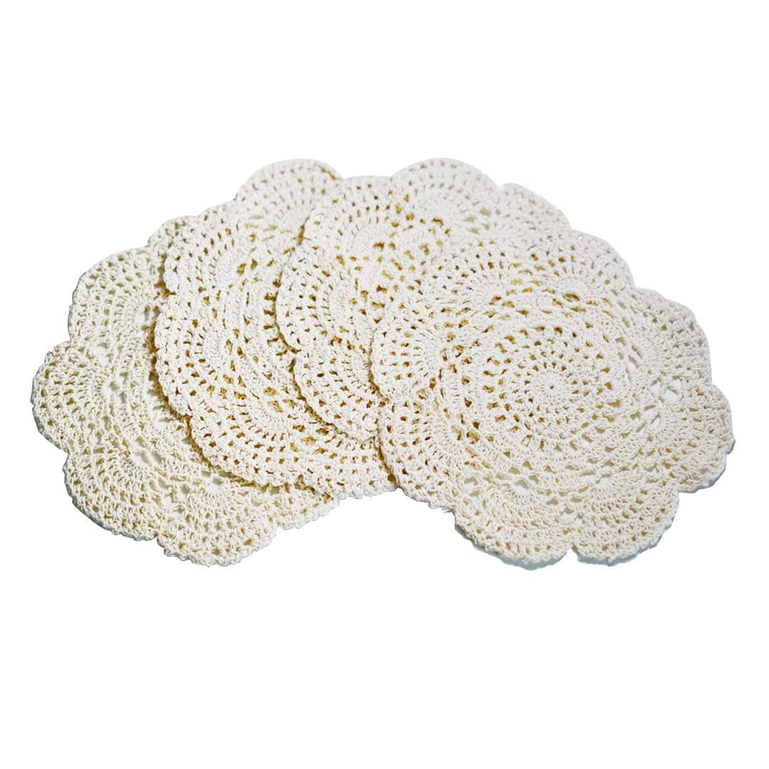 Phantomon 8 Inch Doilies Crochet Round Lace Doily Handmade Placemats 100% Cotton Crocheted Coasters, Pack of 4 Beige