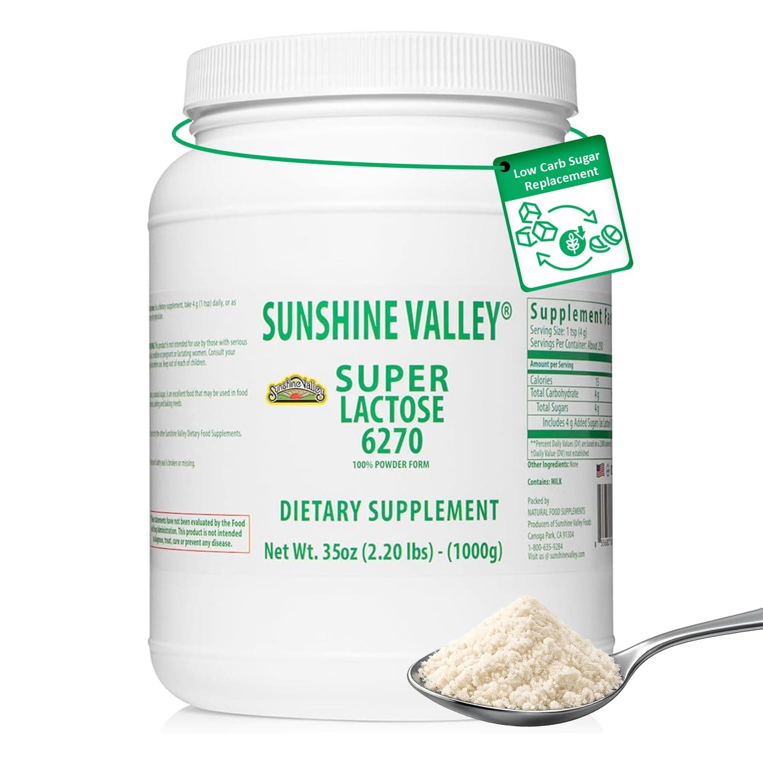 Sunshine Valley® Lactose Powder (Milk Sugar), Fine White Powder for Baking, Cooking, Brewing & Homebrew Beer Making, Food Ingredient – 35 oz