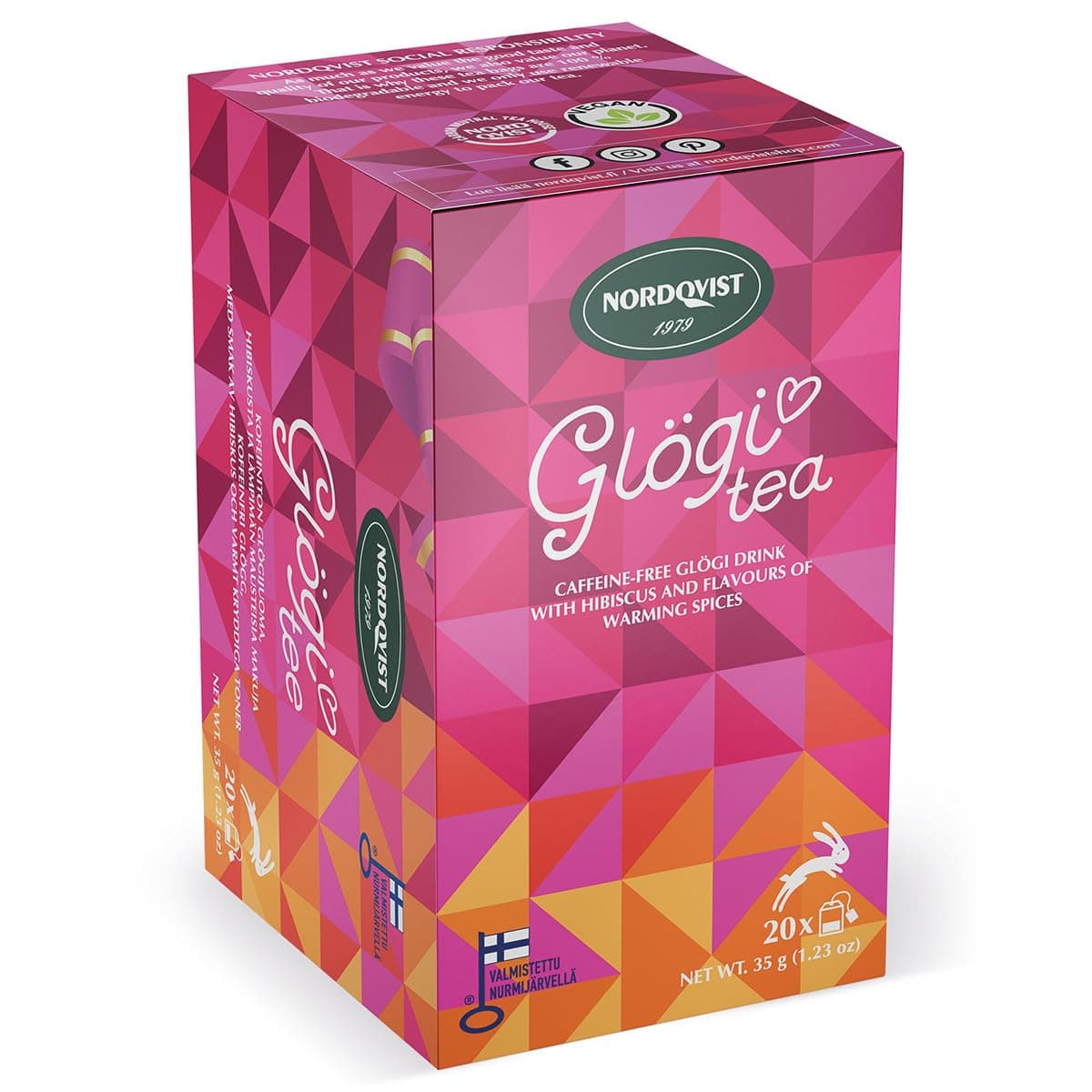 Hot & Cold Brew Glogi - Caffeine Free Herbal Tea Bags, 20pc Box by NordqvistTea (1 Box)