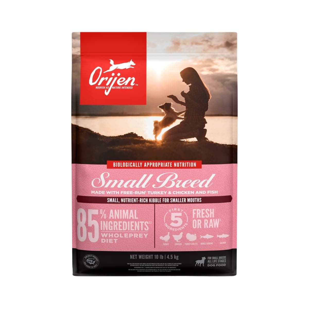 ORIJEN Small Breed Dry Dog Food, Grain Free Dry Dog Food for Small Breeds, Fresh or Raw Ingredients, 10lb