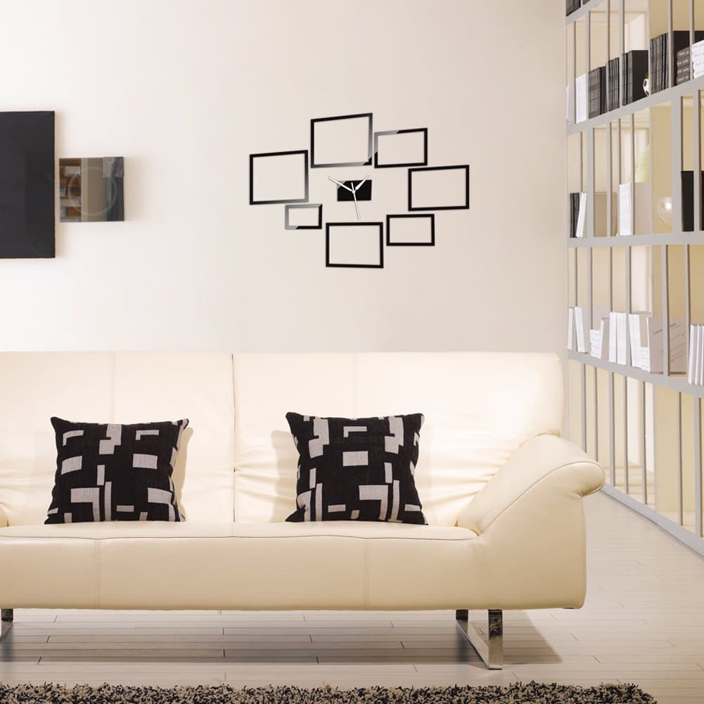 Chinatera New 3D Modern Frameless Wall Clock Watches Stickers Decals DIY Home Decorat (Black, Photo Frame)