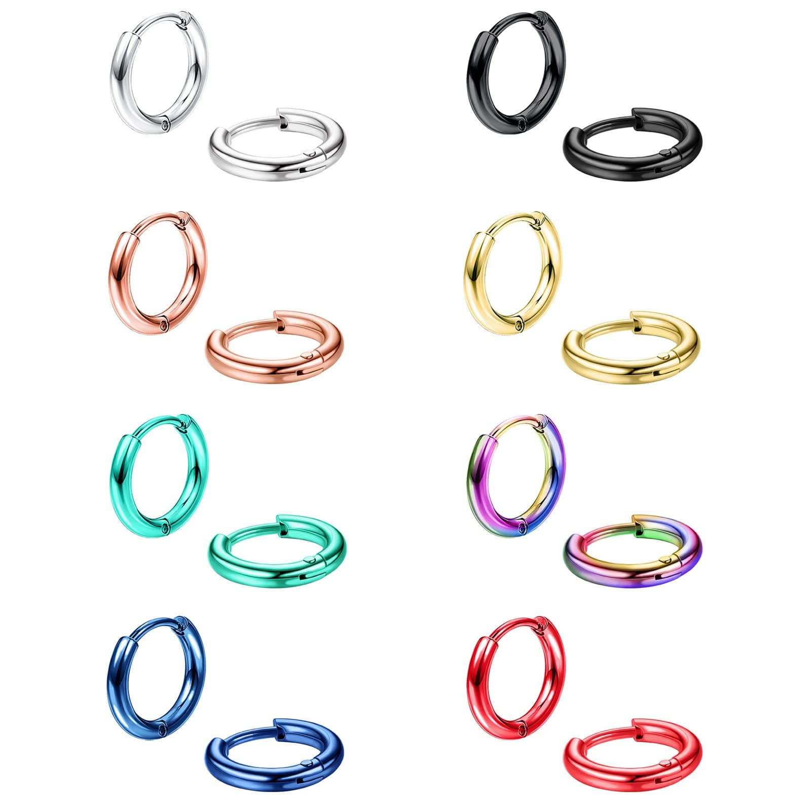 8 Pairs 316L Surgical Stainless Steel Small Hoop Earrings for Men Women Hypoallergenic Huggie Hoop Earrings Cartilage Helix Lobes Sleeper Hoop Earrings Set 18G 20G 8mm/10mm/12mm/14mm