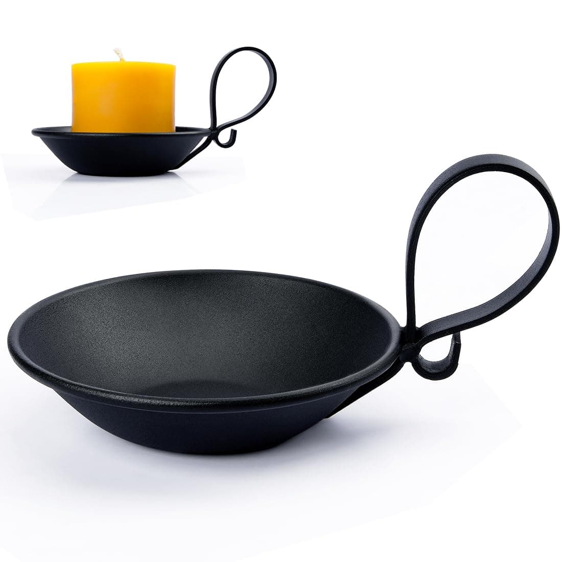 Matte Black Iron Pillar Candle Holder, with Handle, Simple Industrial Style ，Table Centerpiece Decoration.