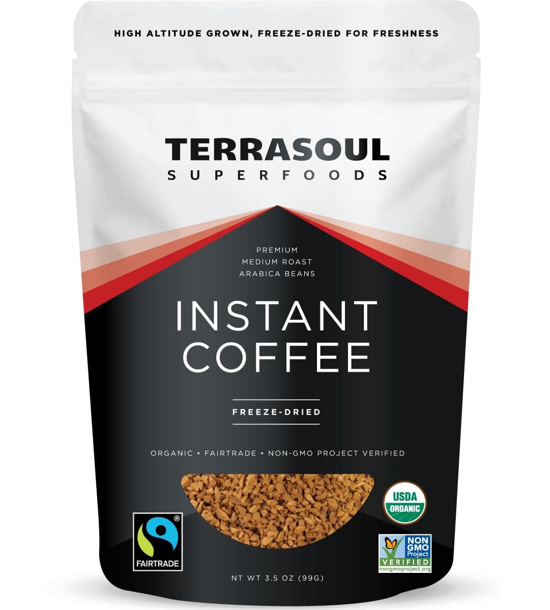 Organic Freeze-Dried Instant Coffee, 3.5 oz - Fairtrade | Arabica Beans | Fresh Taste | Medium Roast