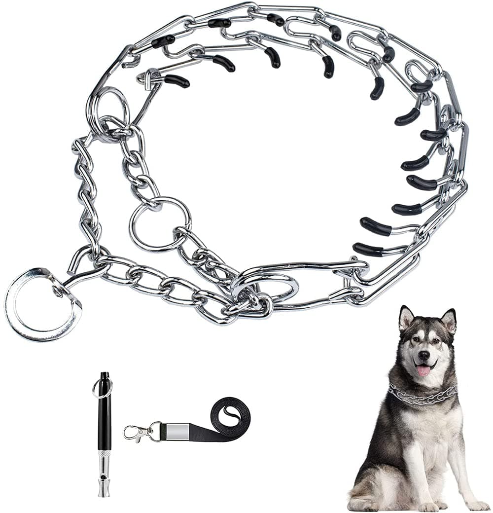 ELECDON Dog Prong Traing Collar, Choke Collar for Dogs, for Large, Medium and Small Dogs, Includes 1 Training Whistle with Lanyard, Pet Training Supplies Safe and Effective (Small, 2.5 MM, 18 Inch)