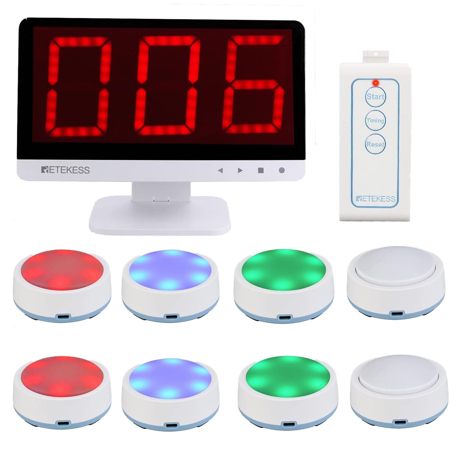 Retekess TM101 Game Show Buzzer System,Family Feud Buzzer, Add Up to 32 Buttons,262ft, 8 Jeopardy Buzzers for Classroom School Competition