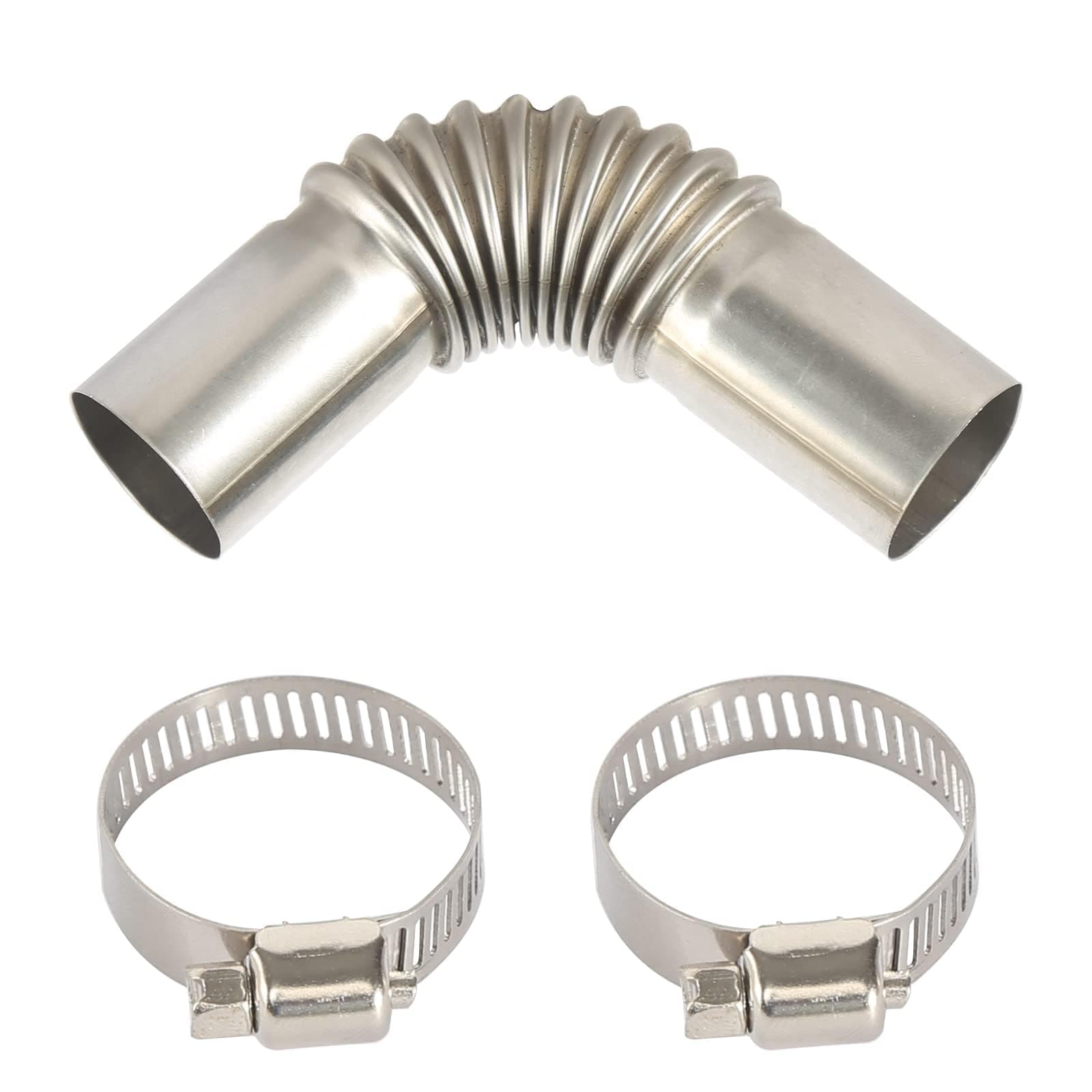 Stainless Steel Exhaust Pipe Elbow Connector 25MM Exhaust Pipe Gas Vent Hose with Two Stainless Steel Clamps for Diesel Heater