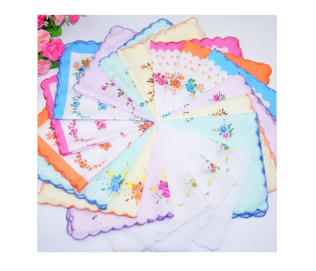 Womens/Girls Vintage Floral Cotton Handkerchiefs Pack