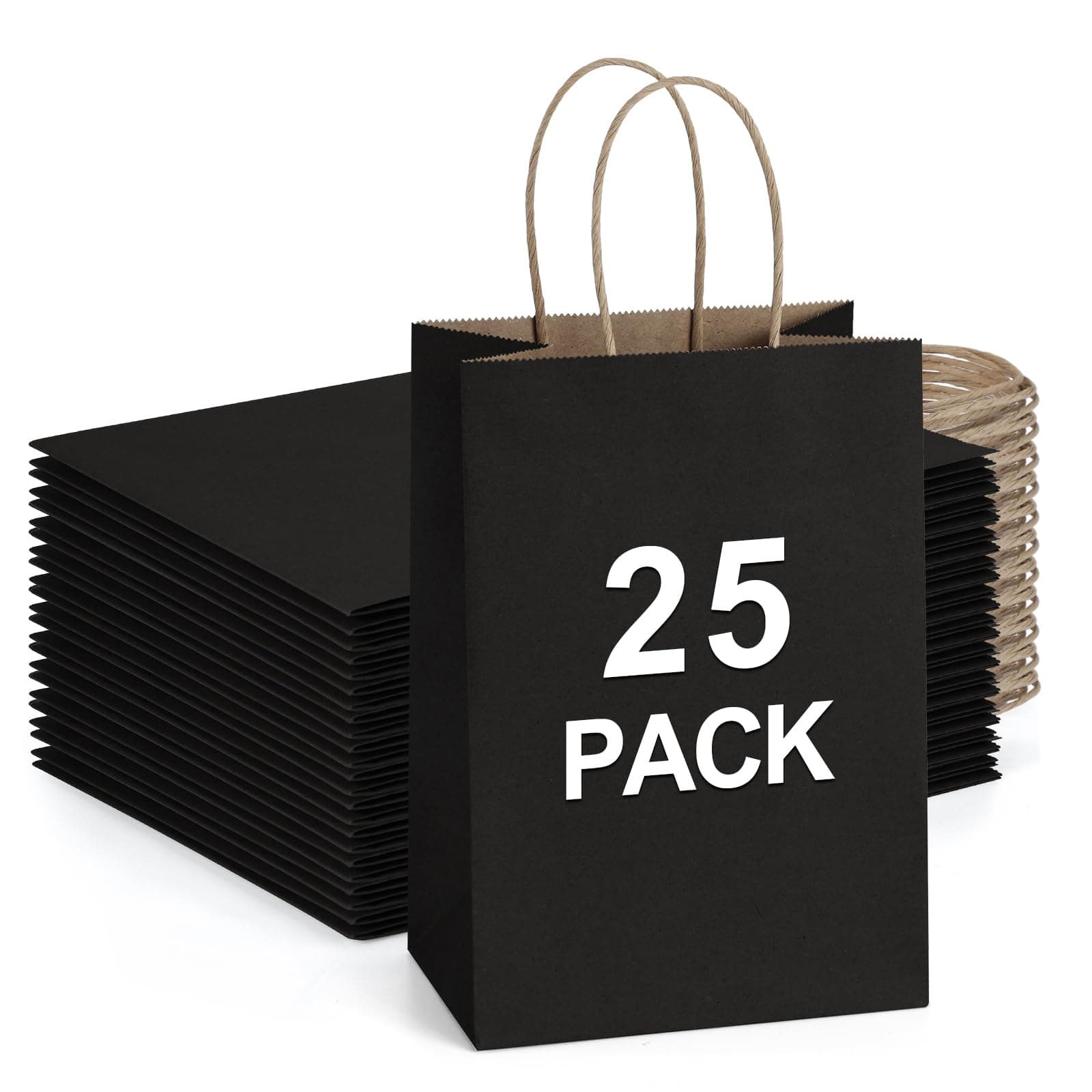 BagDream Kraft Paper Bags 25Pcs 5.25x3x8 Inches Small Paper Gift Bags with Handles Bulk for Party Favor, Retail, Merchandise, Black Gift Sacks
