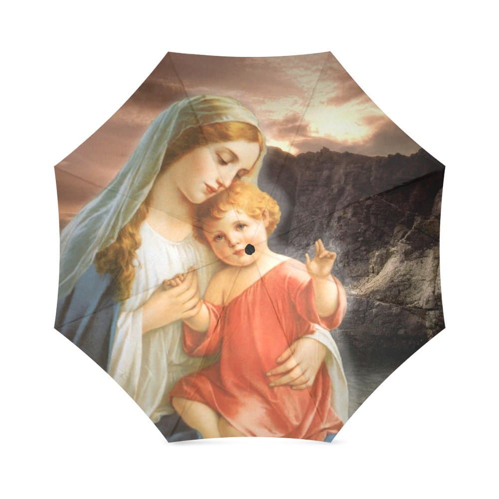 Birthday Gifts/Christmas Day Gifts Christian Religious Virgin Mary With Baby 100% Fabric And Aluminium Foldable Umbrella