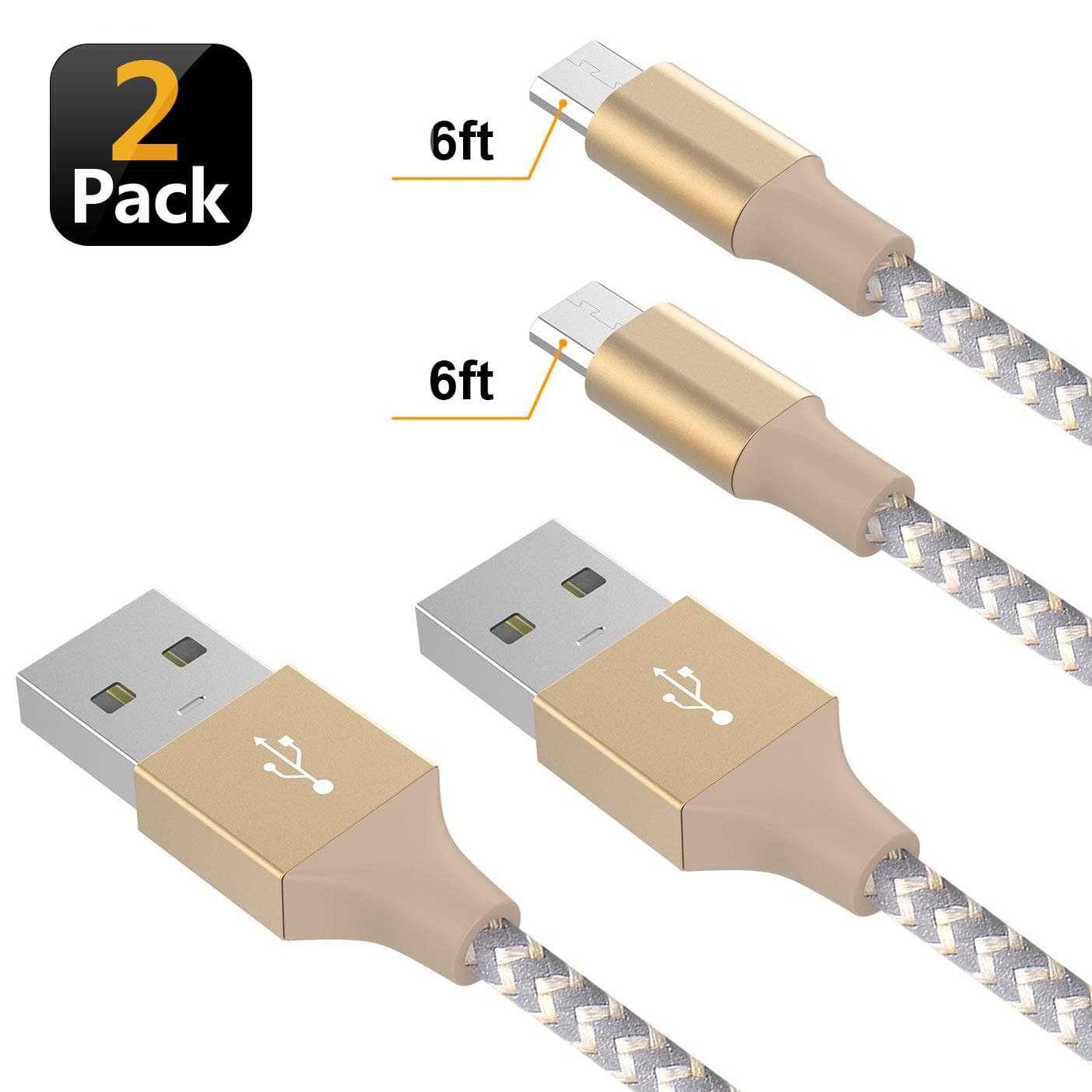 Micro USB Cable Android, (2-Pack 6FT) Micro USB to USB A High Speed Android Charger Nylon Braided Cord Compatible with Samsung Galaxy S6 S7 J7 Note 5, LG, Kindle, Xbox, PS4 and More