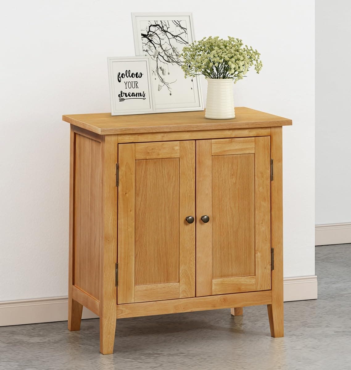 Hallowood Furniture Aston 2-Door Small Oak Cupboard, Wooden Storage Cabinet with Adjustable Internal Shelf, Multipurpose Light Oak Cupboards for Kitchen, Living Room or Bedroom