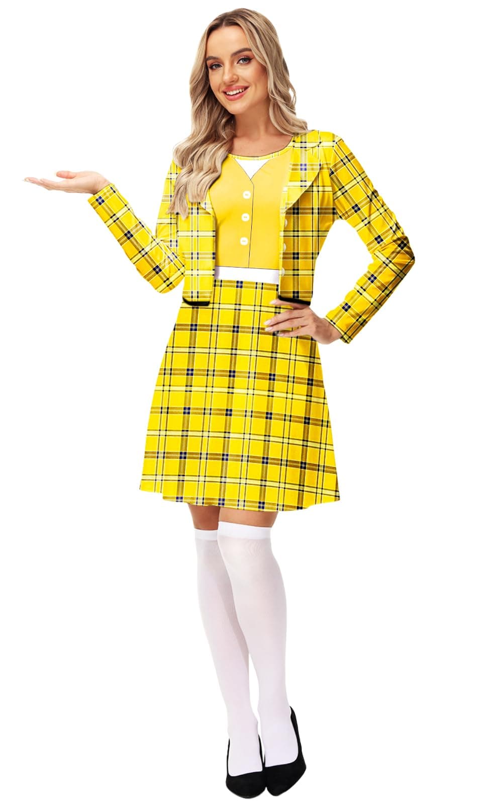 90s Plaid Schoolgirls Dresses Halloween Yellow ONE Piece Dress