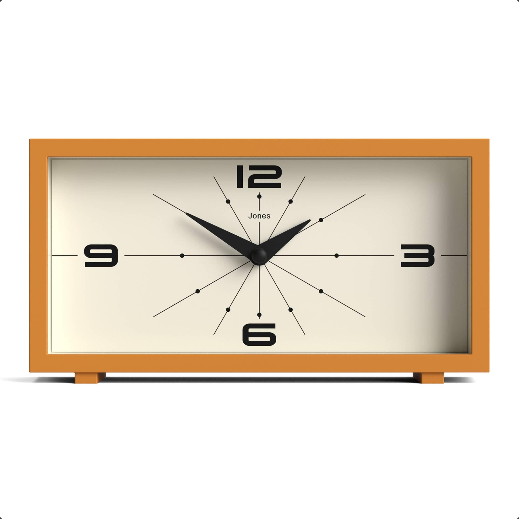 Jones Clocks® Odeon desk clock | Modern rectangular design | Mustard yellow | Stylish retro look for shelf, table, mantel or bedside