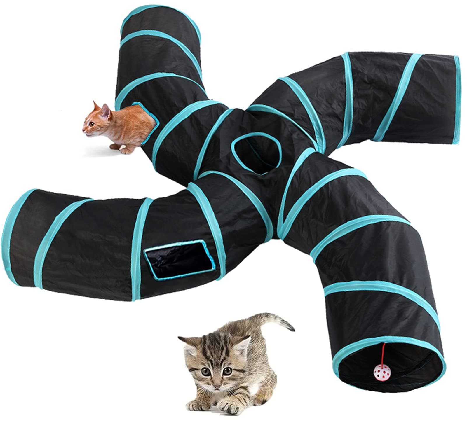 FeesokCat Tunnel,4 Way Large Collapsible Tunnels Tube Upgrade with 5 Peek Hole,S-Shaped Maze House Play Toy Interactive Cat Toy for Cat Kitten Kitty Rabbit