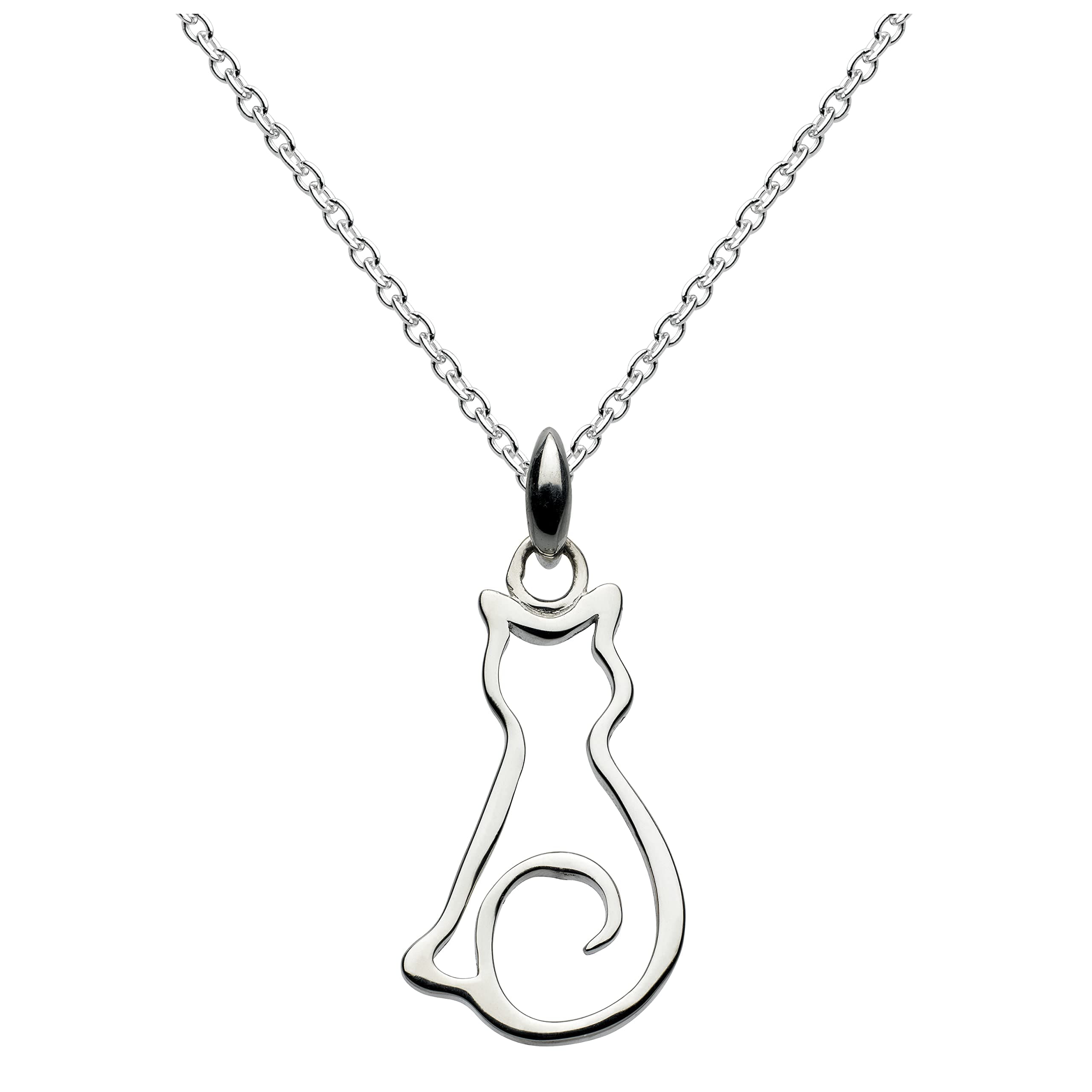 Dew Cat Pendant 18" Necklace – Sterling Silver, Cute and Fun Animal Outline Pendant, Gift Idea