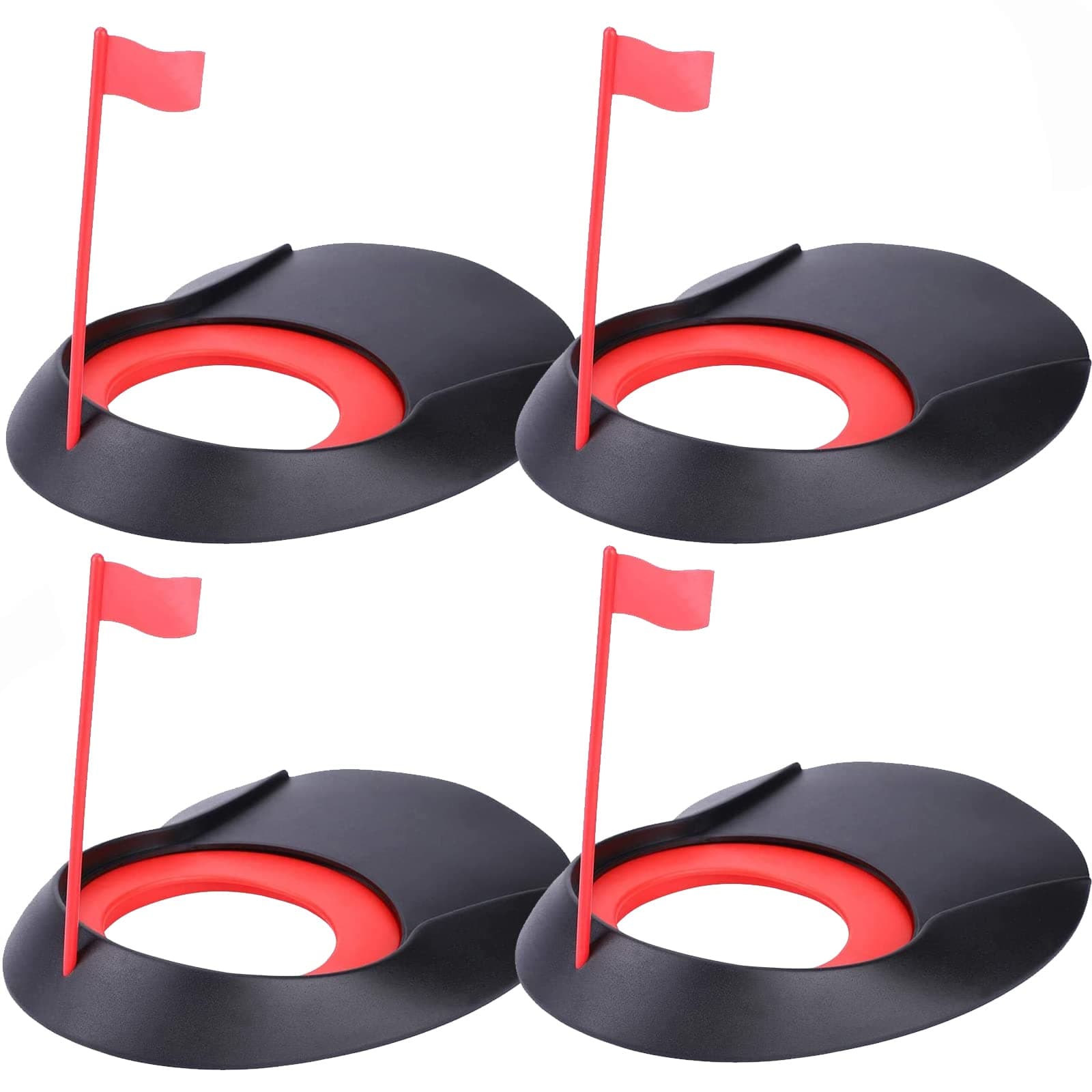 Golf Putting Cup Indoor with Flag Swing Training Aid Hole 4 Packs All Direction for Home Office Men Women (4 Packs of Green Cup with White Flag)