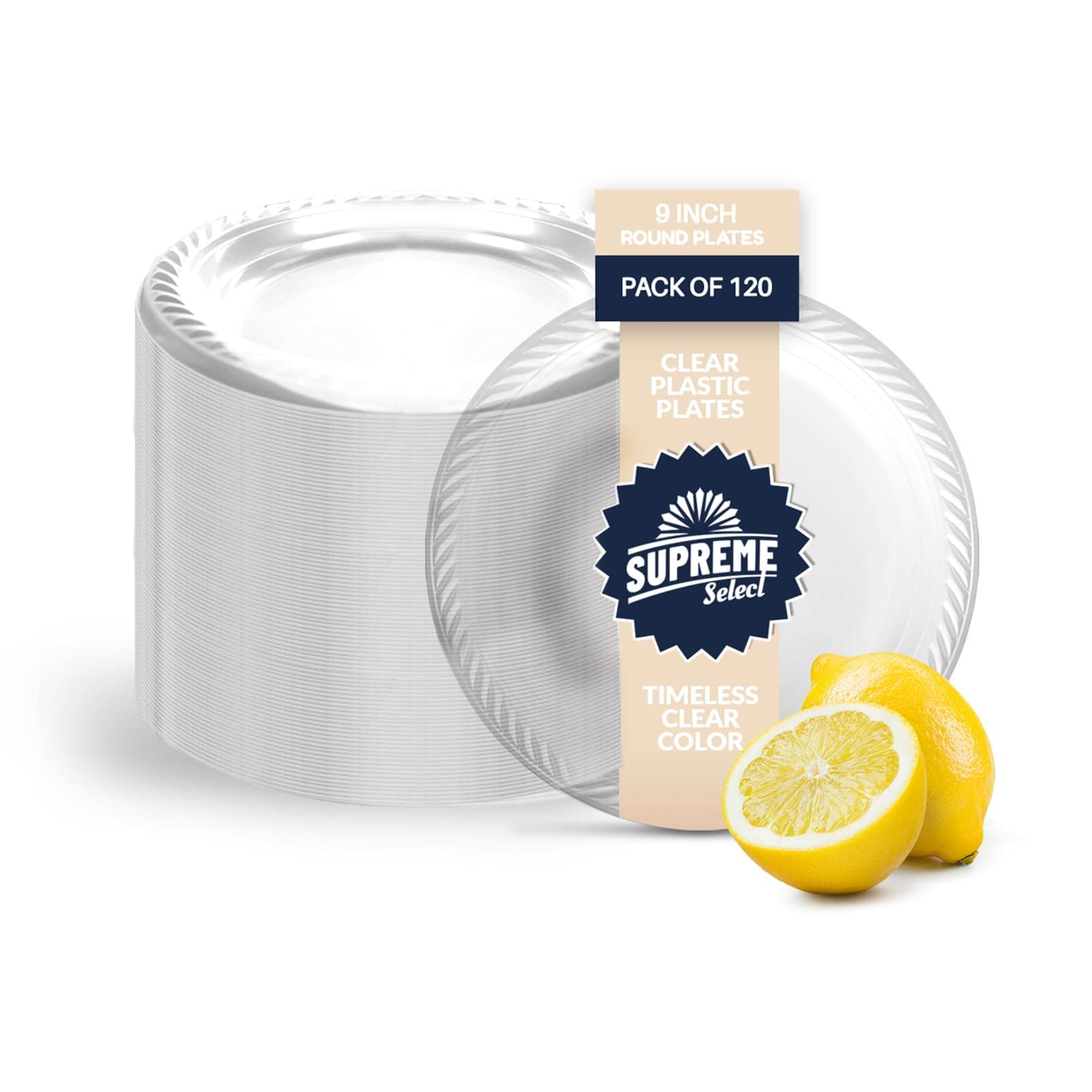 Clear Disposable Plastic Plates [Set of 120 | 9-inch Plates] Elegant Party Dinner -Microwave Safe Plastic Dish Set- Sturdy Rimmed For Weddings, Parties, Kitchen Use