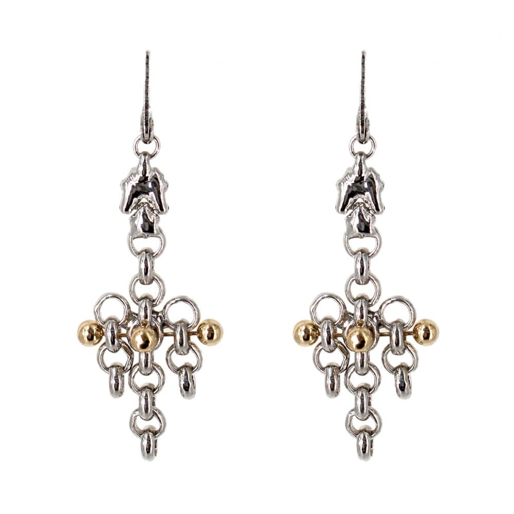 Chrome and Gold Earrings BXE1–N SG Liquid Metal by Sergio Gutierrez. SG Pouch included