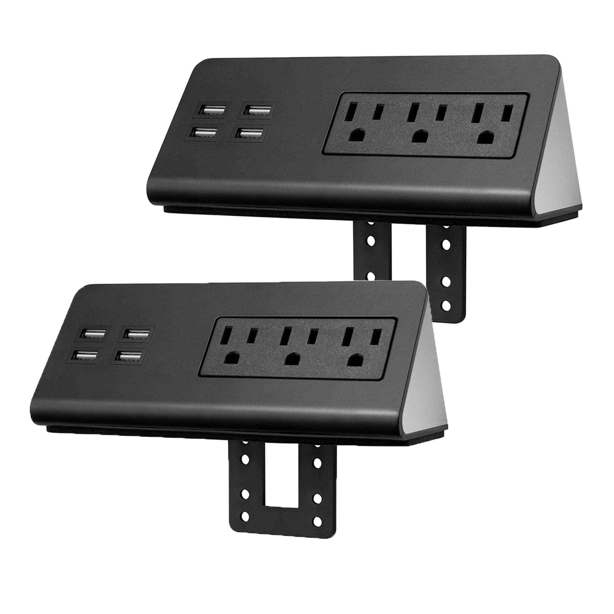 2-Pack Desk Edge Mount Power Strips with 4 USB Ports & 3 AC Power Outlets for Home and Office Desktop Charging Bucket