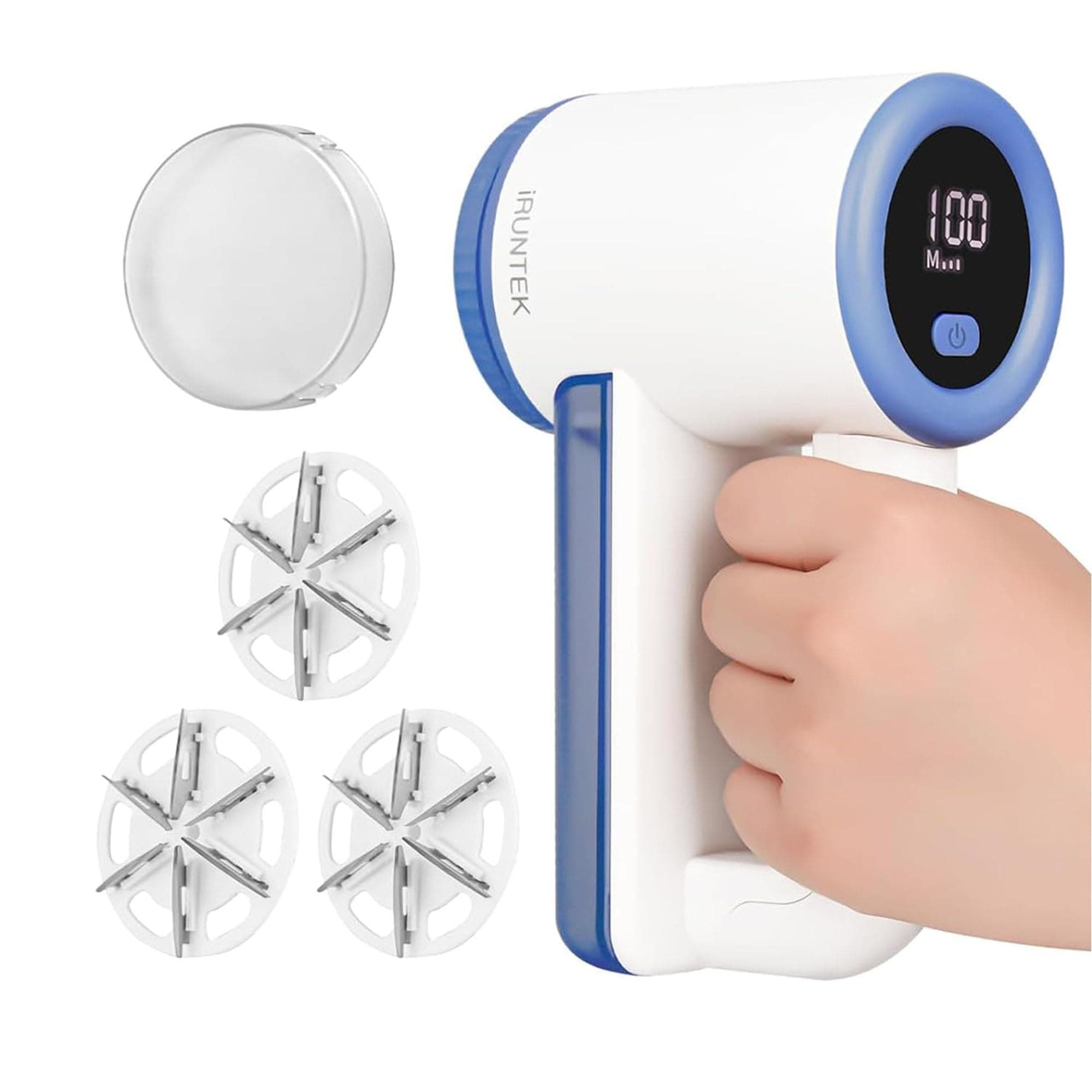 iRUNTEK Rechargeable Fabric Shaver & Lint Remover｜3-Speed Lint Shaver with LED Display & Large Lint Bin｜Sweater Shaver with Type-C Fast Charging｜Removes Fuzz & Pills from Clothes, Furniture - Blue