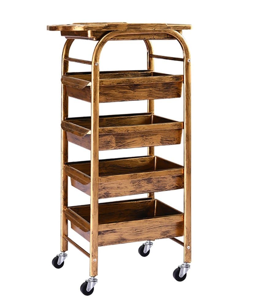 Salon SPA Golden Retro Hairdressing Trolley 5 Tiers Storage Cart Coloring Beauty Salon Hair Dryer Holder with 5 Drawers for Tool