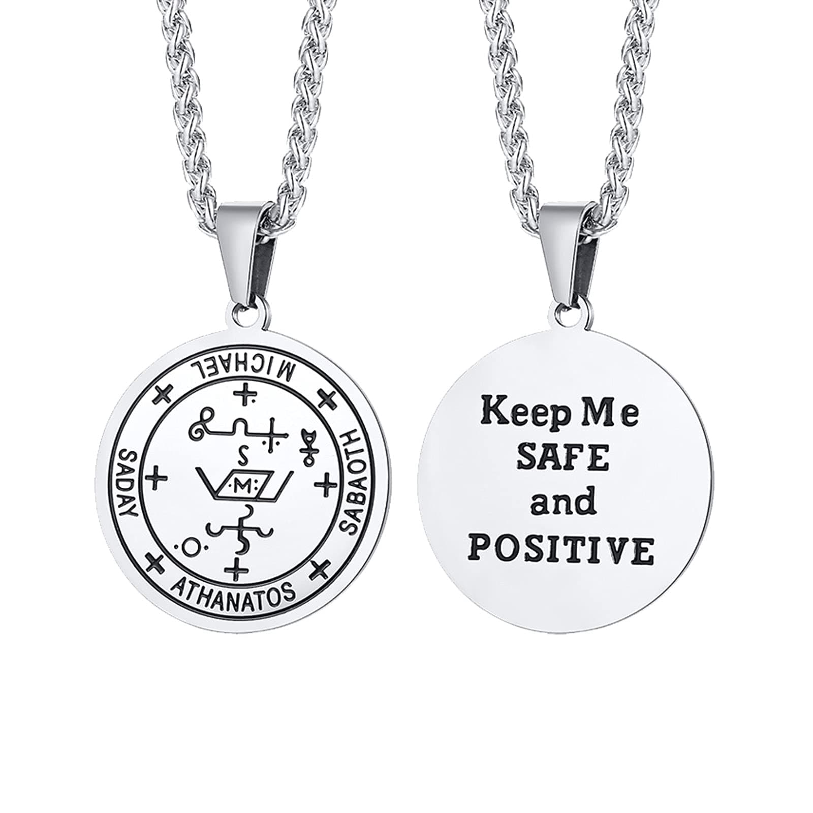 PJ JEWELLERY Stainless Steel Amulet Seal of Solomon The Sigil of Archangel Michael Pendant Necklace Keep Me Safe and Positive on Backside