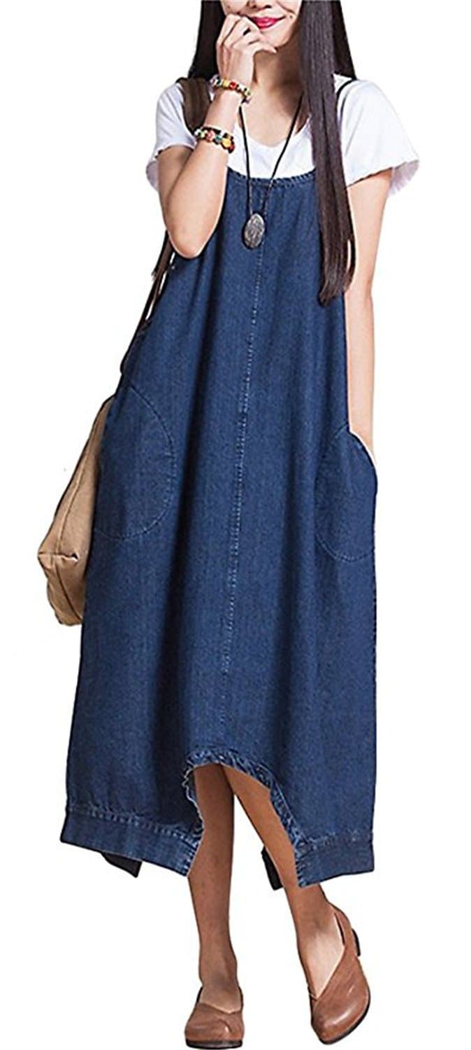 Sacing Women Summer Plus Size Baggy Denim Overalls Casual Loose Wide Leg Pants Sleeveless Rompers Haren Jeans With Pockets (M)