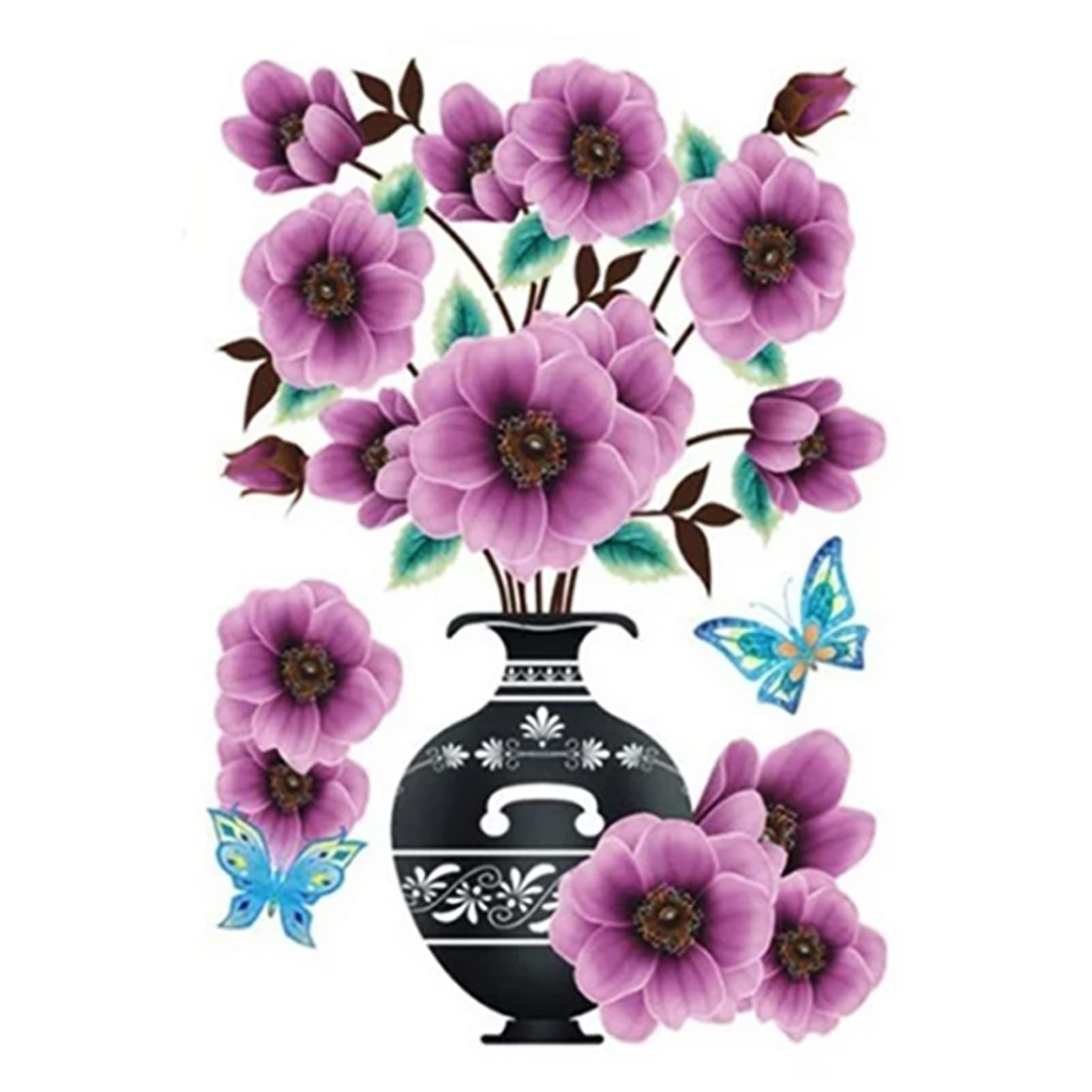 KingbeefLIU Wall Mural Adhesive Removable PVC Ornamental Flower Vase 3D Decal for Bedroom I