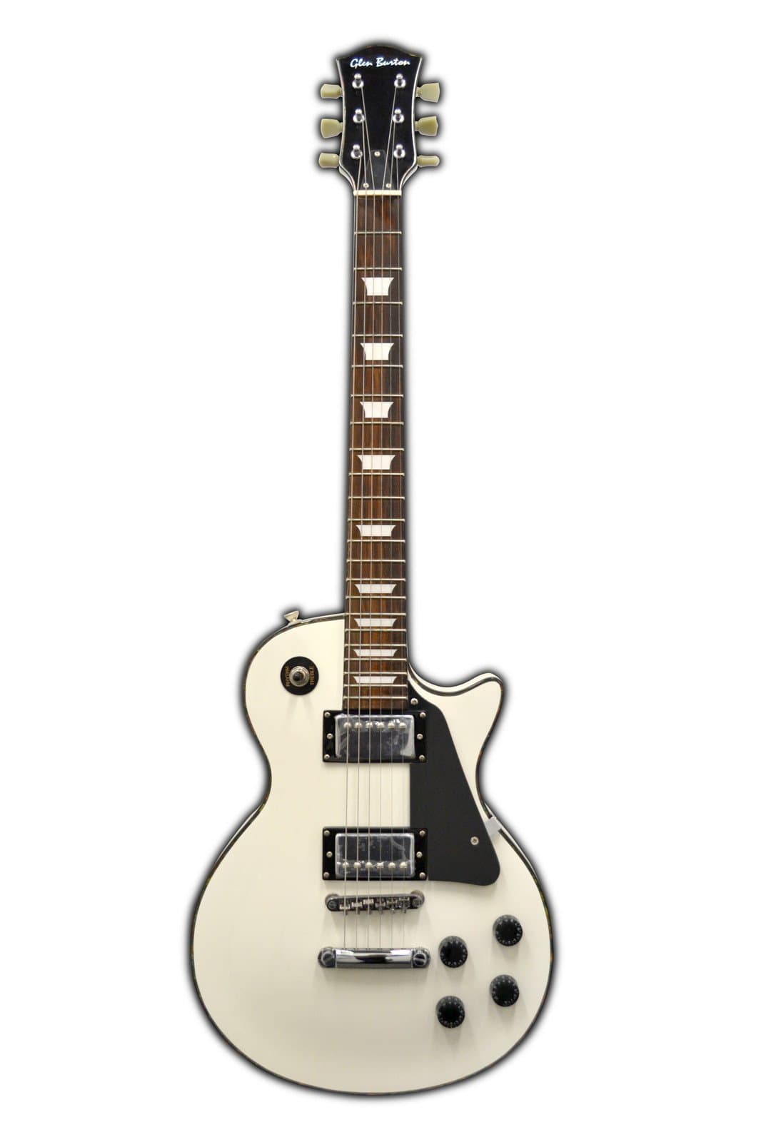 Glen Burton GE320-WHB Classic LP Style Electric Guitar, White with Black Pick Guard