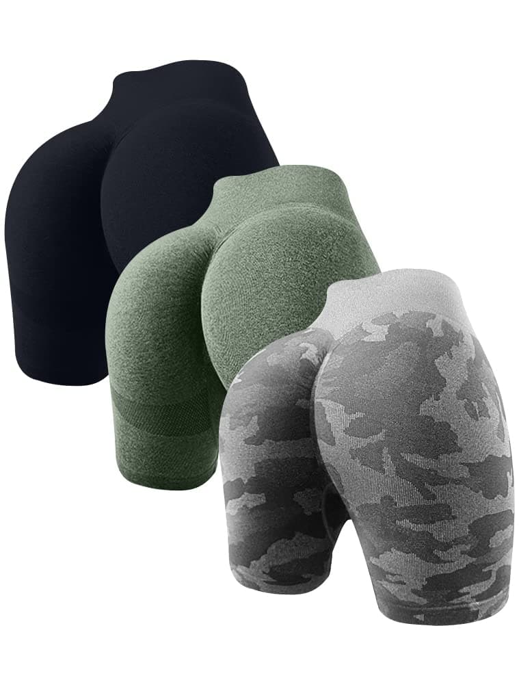 OQQ Women's 3 Piece Butt Lifting Yoga Shorts Workout High Waist Tummy Control Ruched Booty Pants