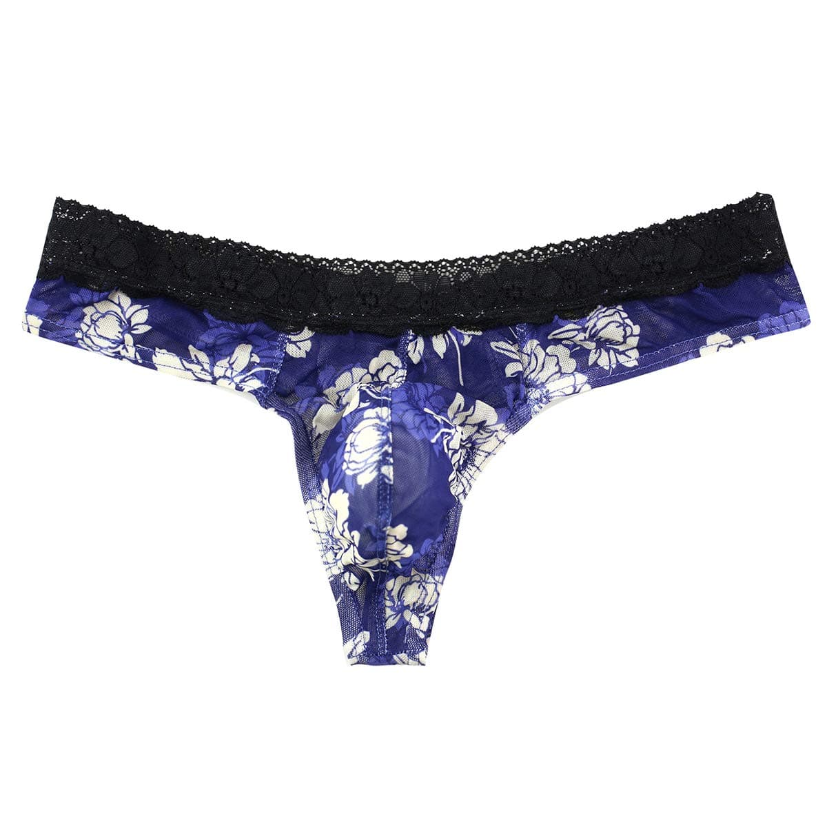 IBAKOMMen's Lingerie Lace Floral Print Sissy Thong Panty Breathable Mesh G-string T-back Bikini Briefs Crossdress Underpants