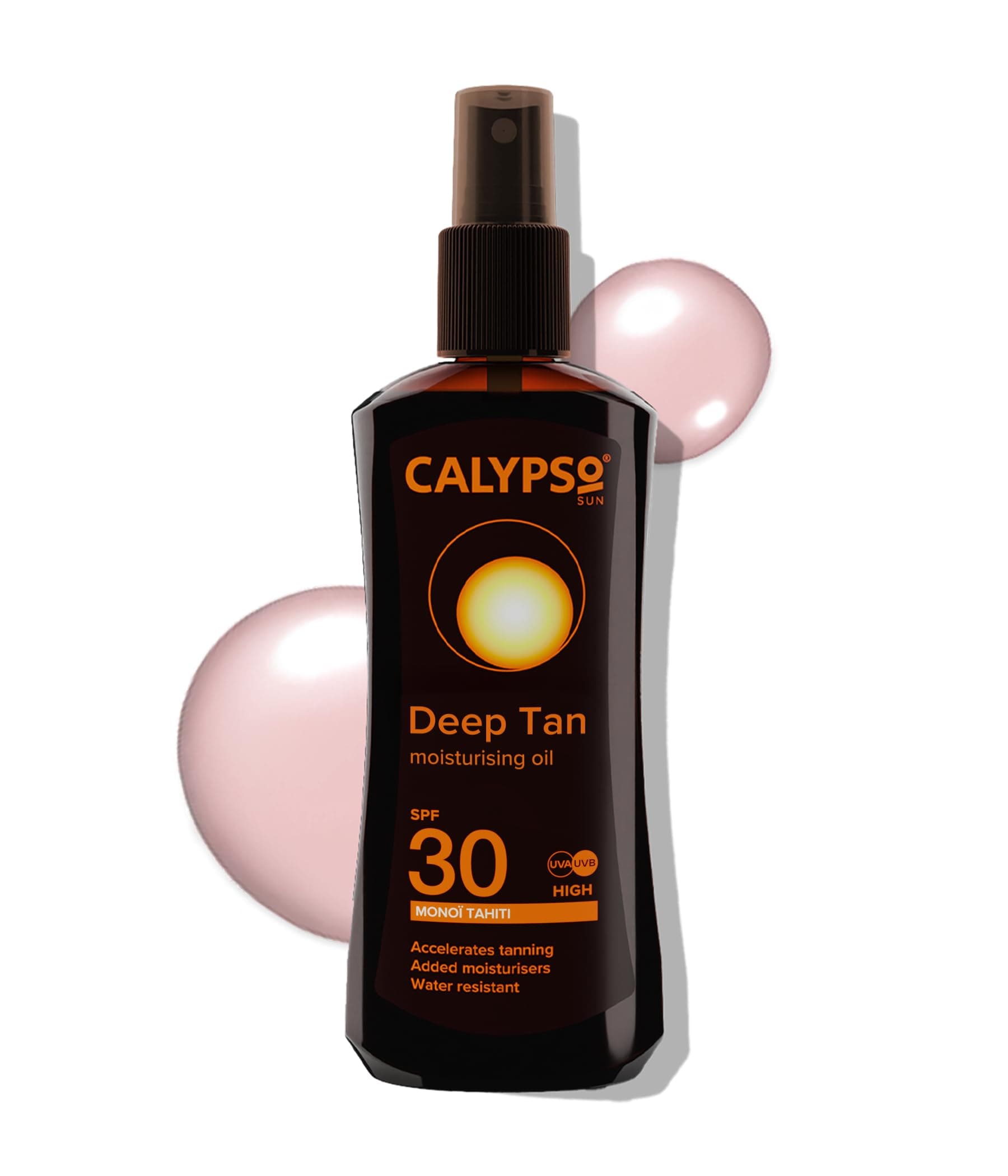 Calypso Suncare Mono Tahiti Deep Tan SPF30 Oil Spray, Vegan, Coconut Fragrance