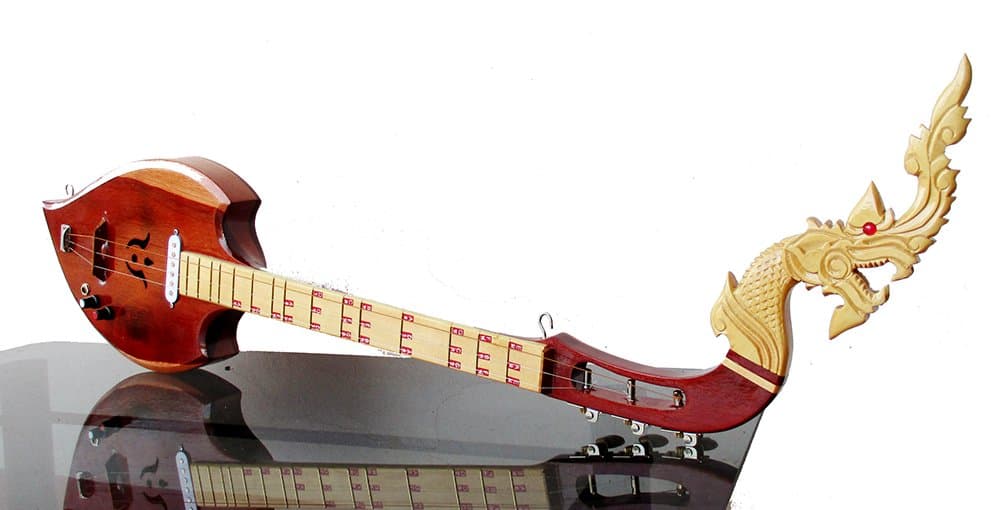 Isarn Acoustic Electric Phin 3 Strings, Thai Lao Guitar Musical Instrument, Traditional Thai Musical Pin38