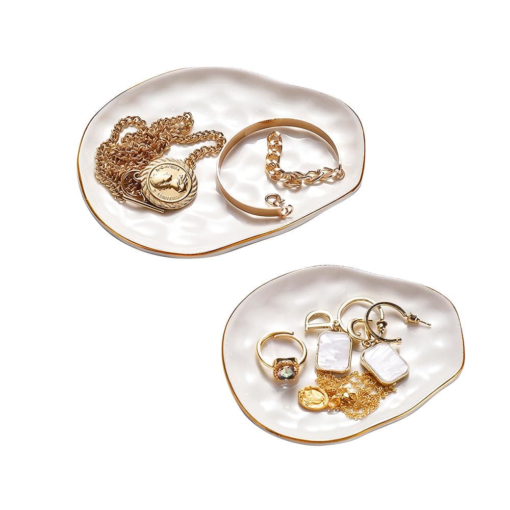 AISBUGUR Jewelry Dish Set of 2, Large Jewelry Tray for More Jewelry Ring Dish Jewelry Bowl with Beautiful Package and Greeting Card Perfect for Birthday Gifts for Women