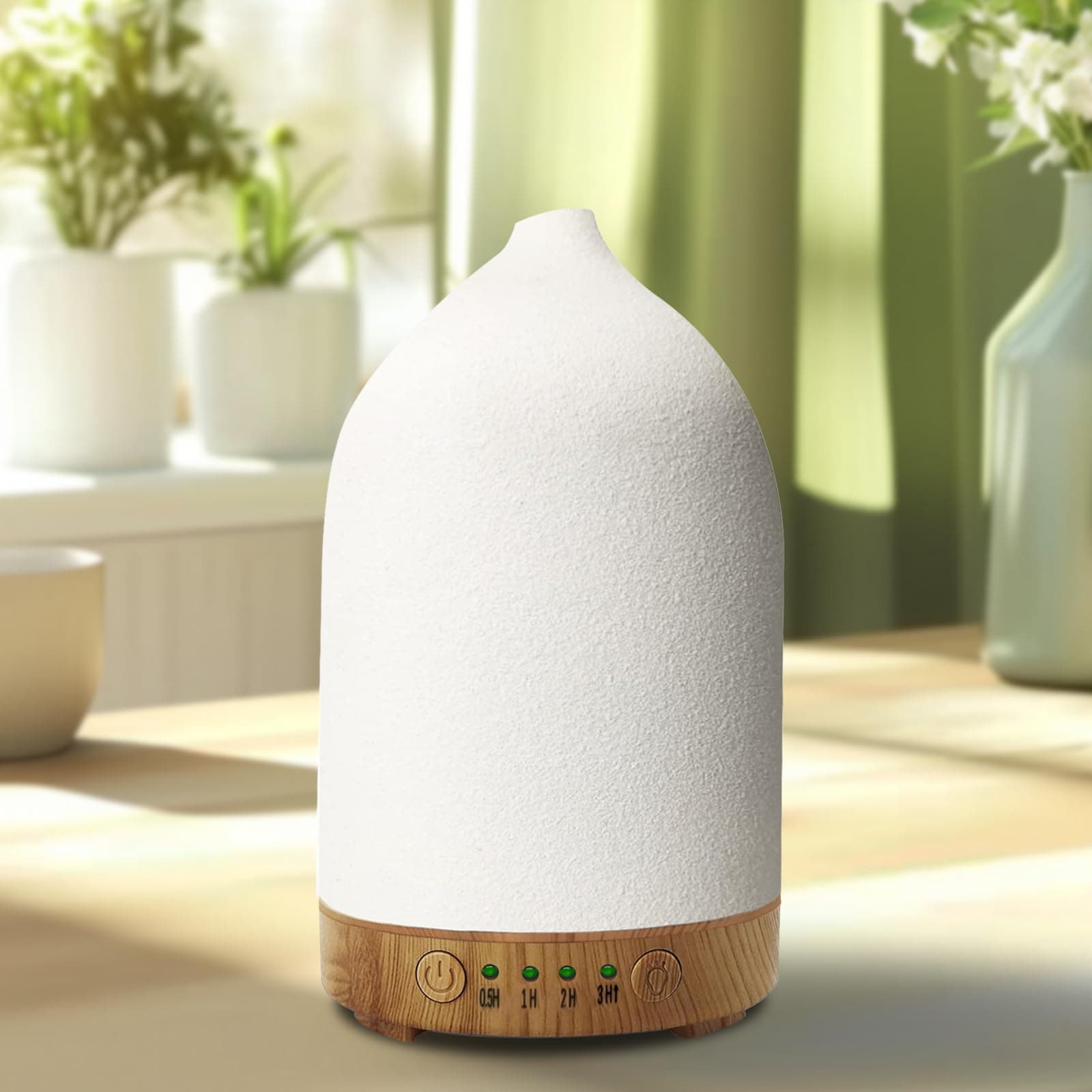 Essential Oil Diffuser Humidifiers, Aromatherapy Diffusers, Ceramic Essential Oil Diffuser, 7 Color LED Lights Auto Shut-Off, 4 Timer Mode for Office and Room 100ML White