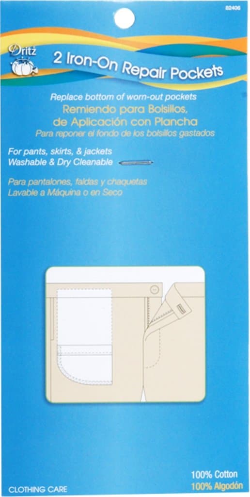 Dritz Clothing Care 82406 Iron-On Repair Pockets, White (2-Count)