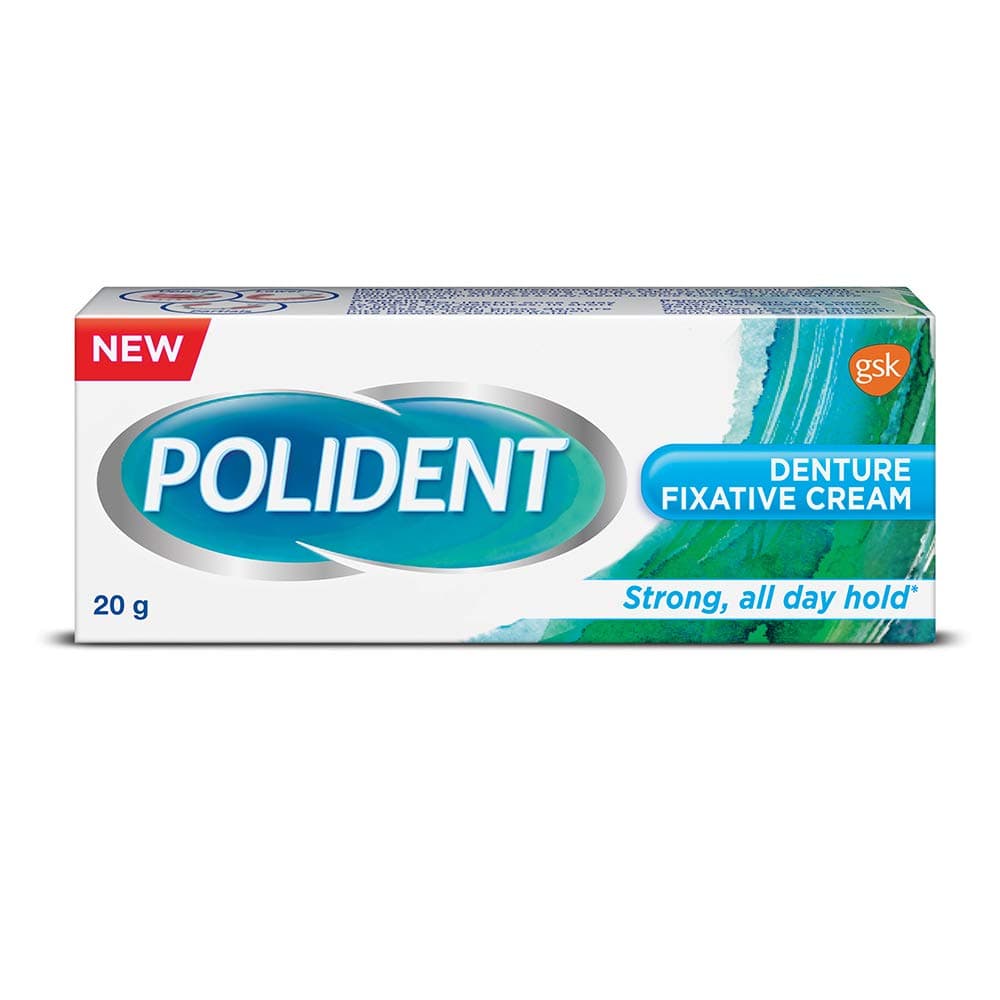 Polident Denture Fixative Cream Denture Adhesive For All Day Hold of Dentures, 20 g