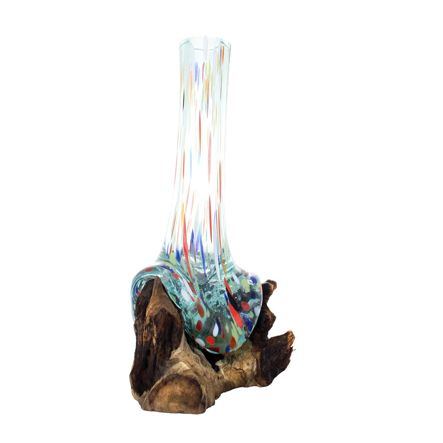 Cohasset Gifts Glass Molten Glass & Wood Skinny, Approximately Tall, 10" Stem Vase (Multi-Color), 651VS-25D