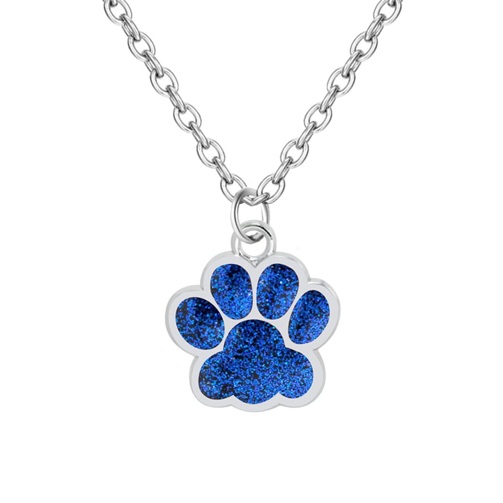 DreuyetPaw Print Necklace for Women Cute Dainty Animal Pendant Necklace Glitter Personalized Colorful Pet Memorial Necklace Dog or Cat Memorial Jewelry Gifts for Cat Mom Animals Lover
