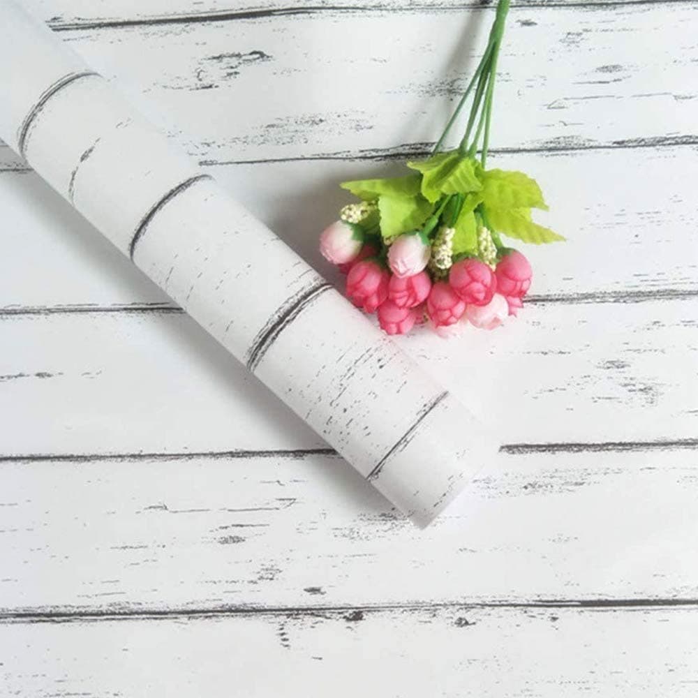 Wood Wallpaper 17.71”X 118” Peel and Stick Wallpaper Self Adhesive White Wood Plank Removable Wallpaper Decorative Wall/Cabinets Countertop