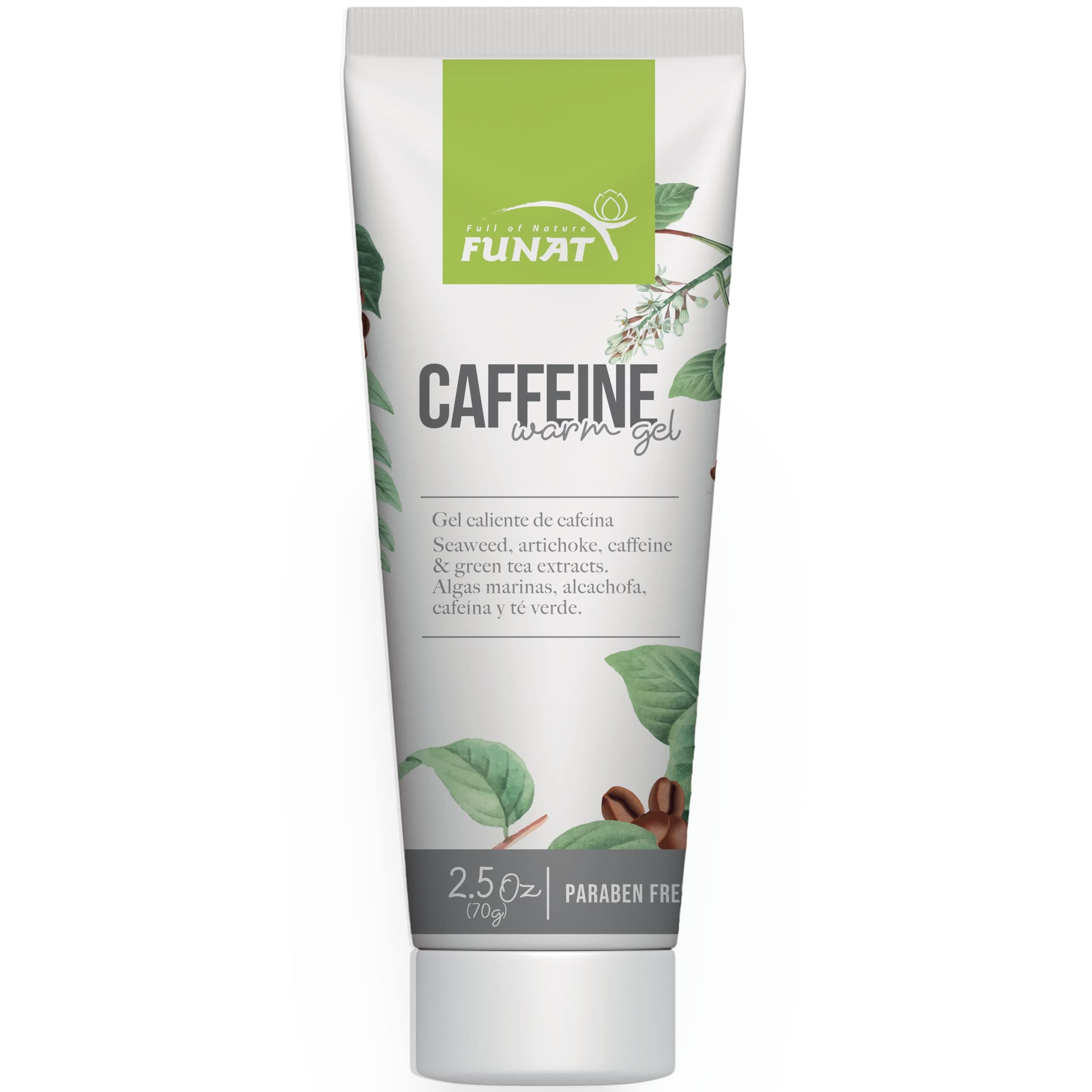 FUNAT Caffeine Warm Gel with Seaweed, Artichoke, Green Tea & Caffeine Extracts - Skin Invigorating Massage Gel (2.5 oz)