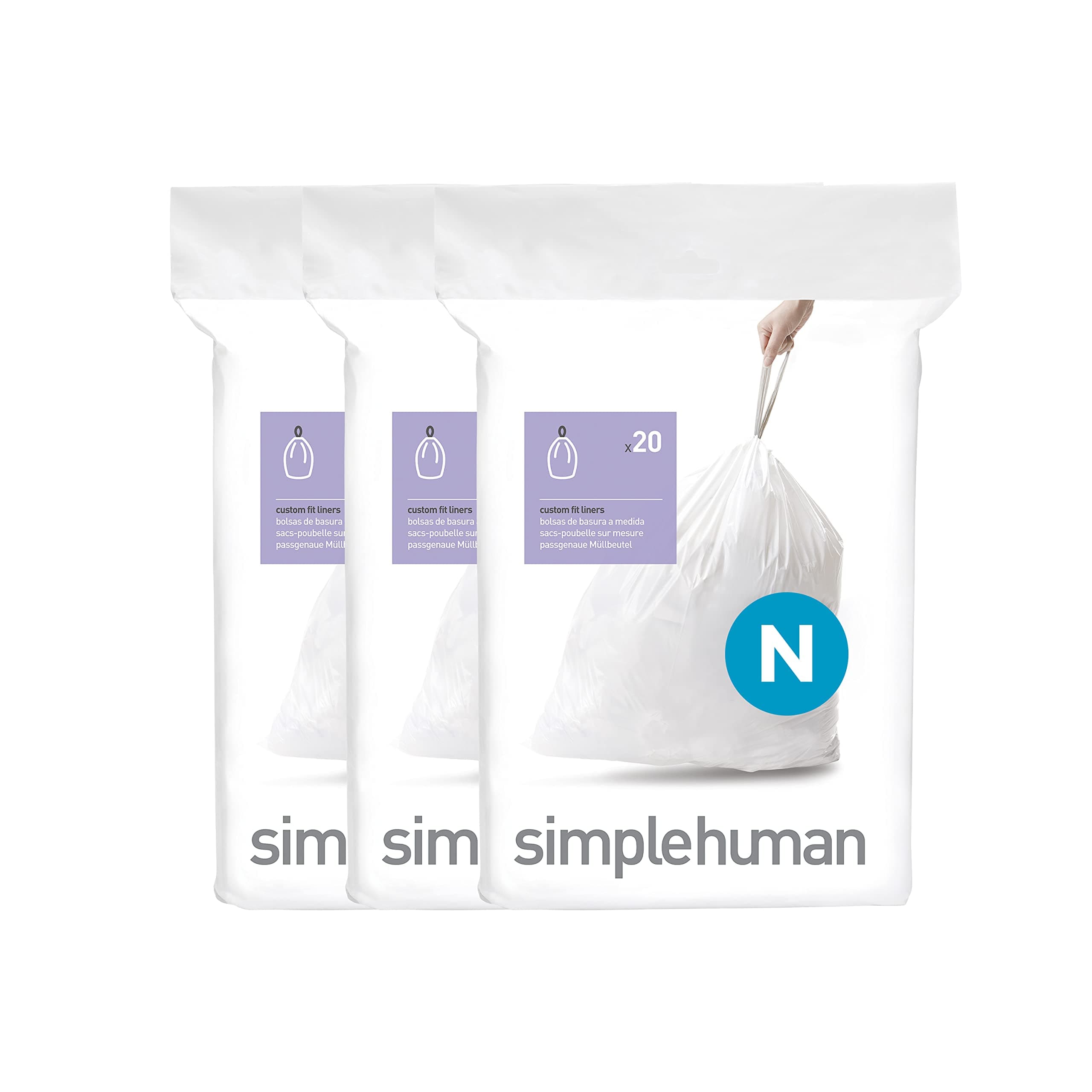 CW0262 code N Custom Fit Bin Liner Bulk Pack, White Plastic (3 Pack of 20, Total 60 Liners)