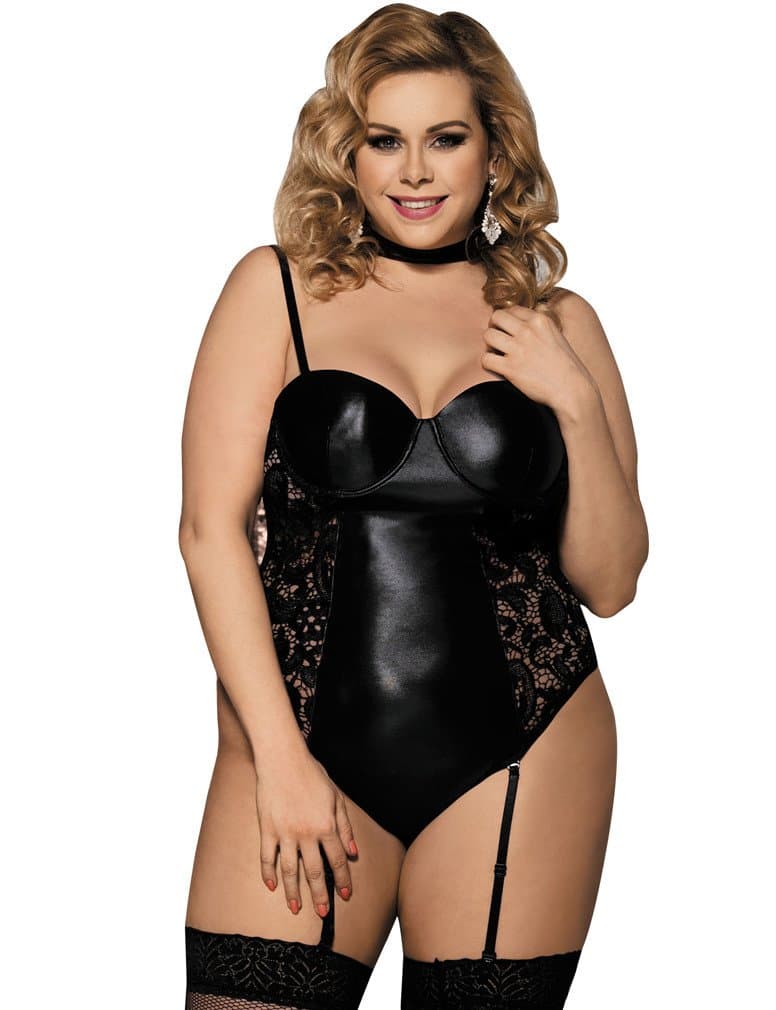 YouYayaZaiWomen Plus Size Faux Leather Blackless Bodysuit Lingeie Babydoll