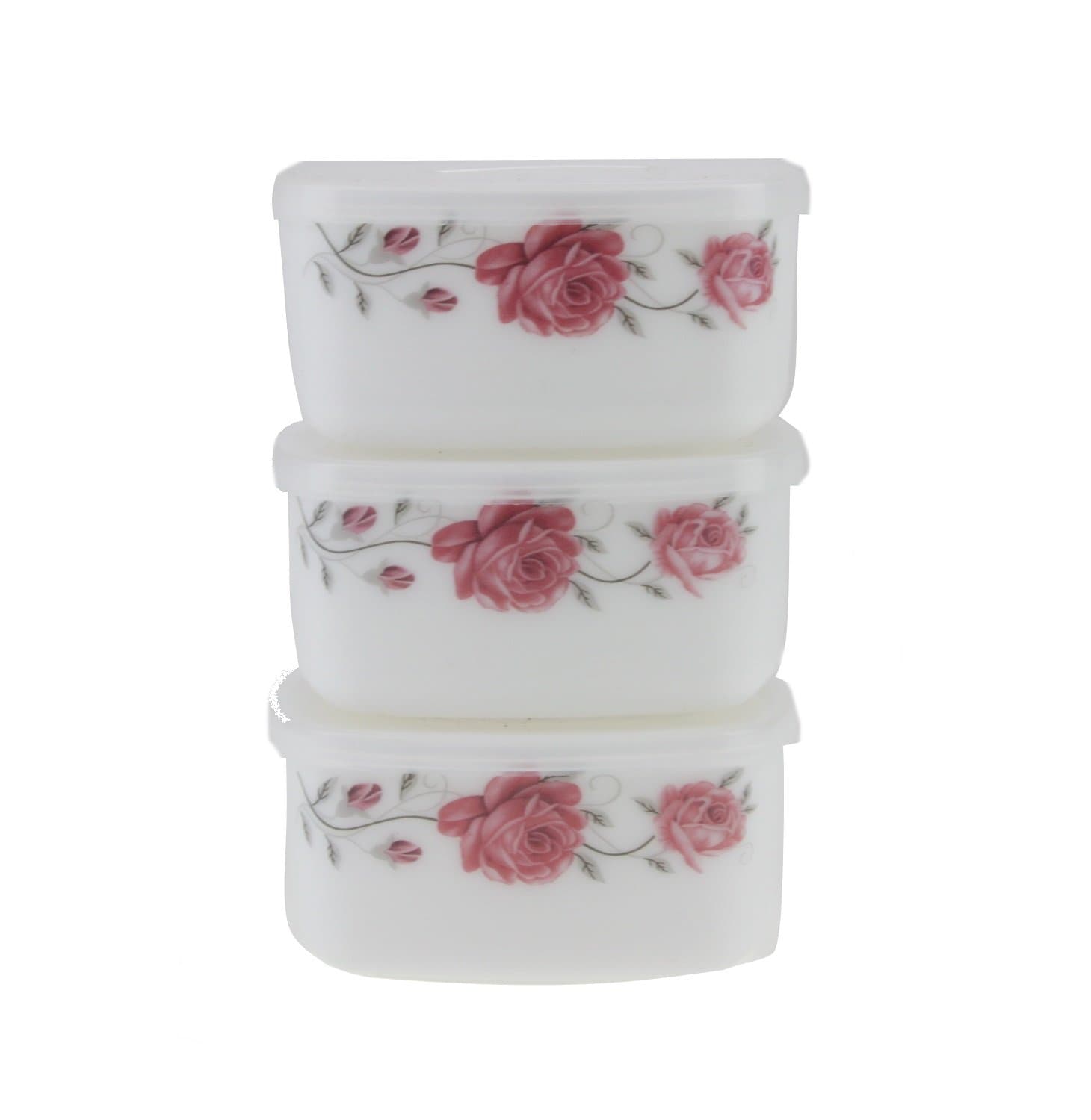 Pyronex Set of 3 Square Glass Salad Bowls with Lids - Microwave Safe - Heat Resistant - 4.2" (Pink)