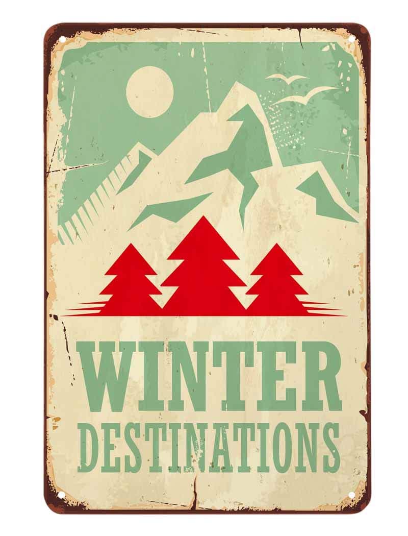 AOYEGO Adventure Tin Sign,Camping Winter Destinations Vintage Metal Tin Signs for Cafes Bars Pubs Shop Wall Decorative Funny Retro Signs for Men Women 8x12 Inch