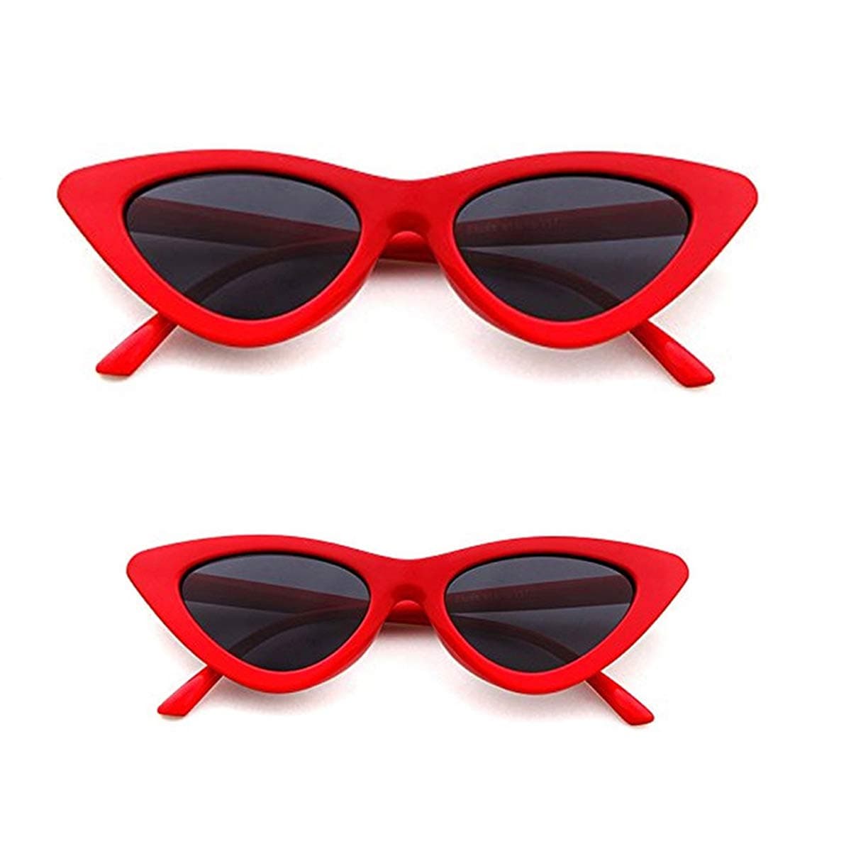 Set of 2 Clout Goggles Cat Eye Sunglasses for Women and Girls Kids , Mother & daughter Matching Style - Red