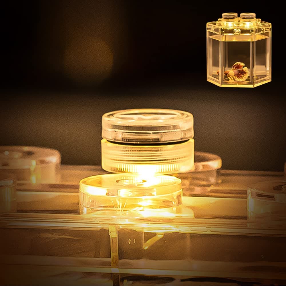 NeoStyle Mini Betta Fish Tank Light,Fish Tank Accessories,Aquarium Light,Small Transparent Fish Bowl Row Aquarium Stackable Cube Hexagon Tank(Fish Tank Accessories, Warm White Light * 1)