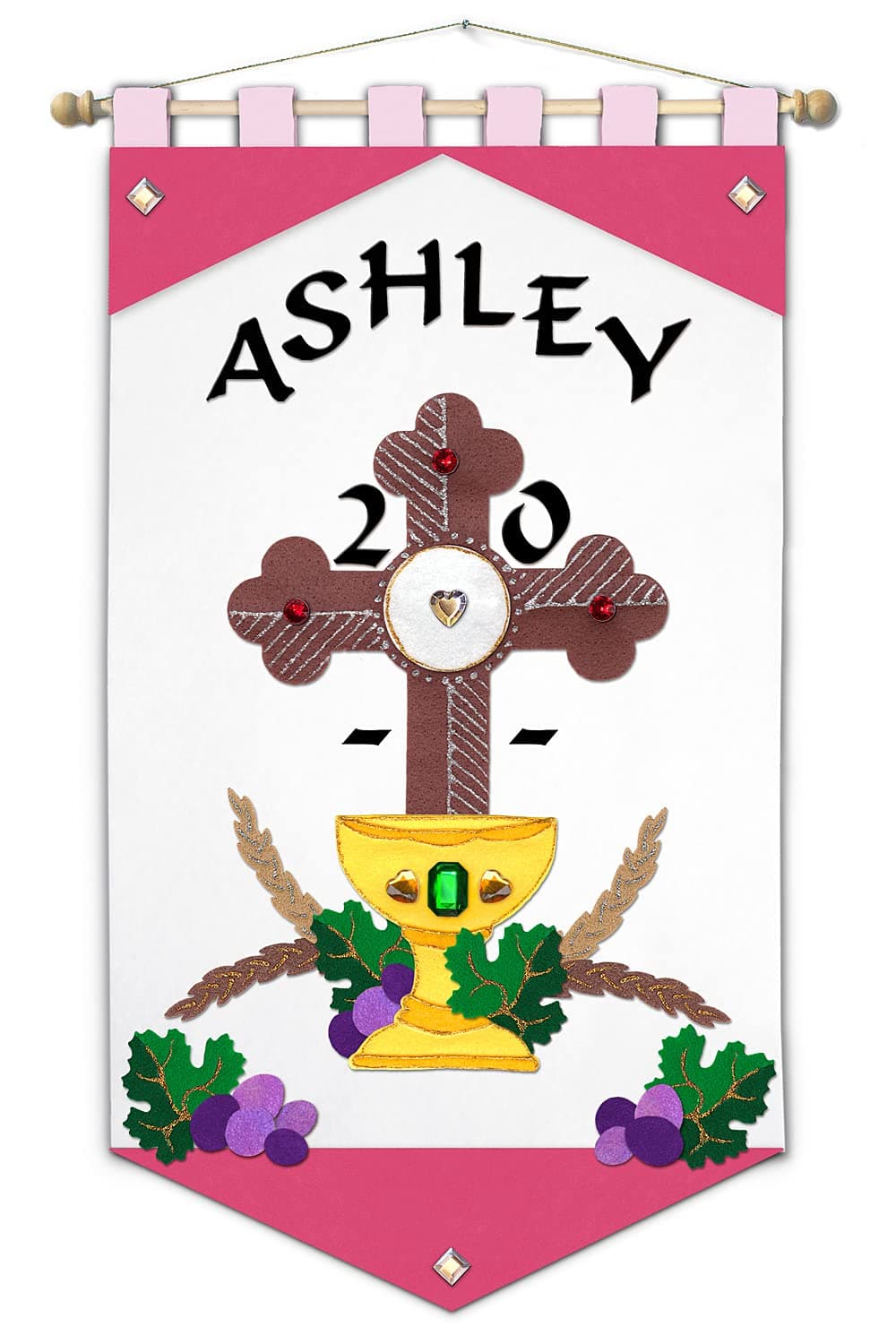 First Communion Banner Kit - 12 x 18 - Cross - Pink