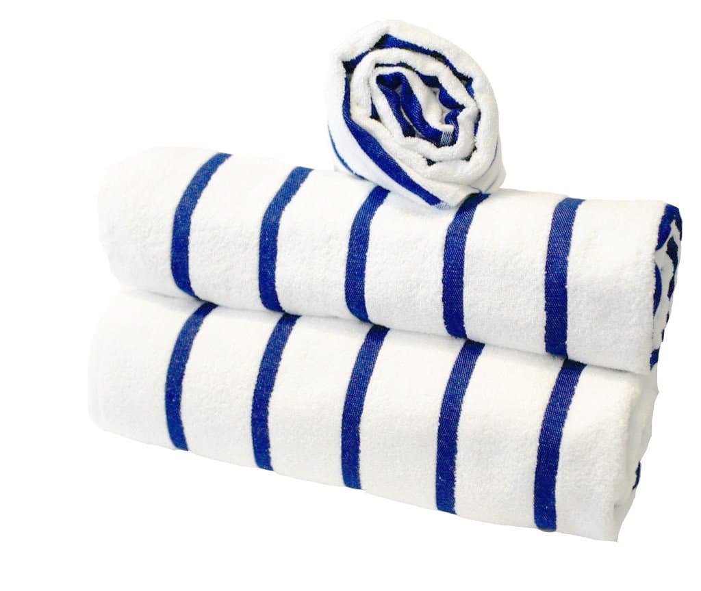 Globaltex Fine Linens Striped Pool/Beach Towel, Hotel Collection, Blue, Set of 3